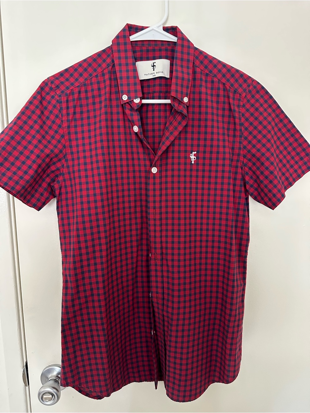 Father Sons Red & Navy Check Short-Sleeve Shirt
